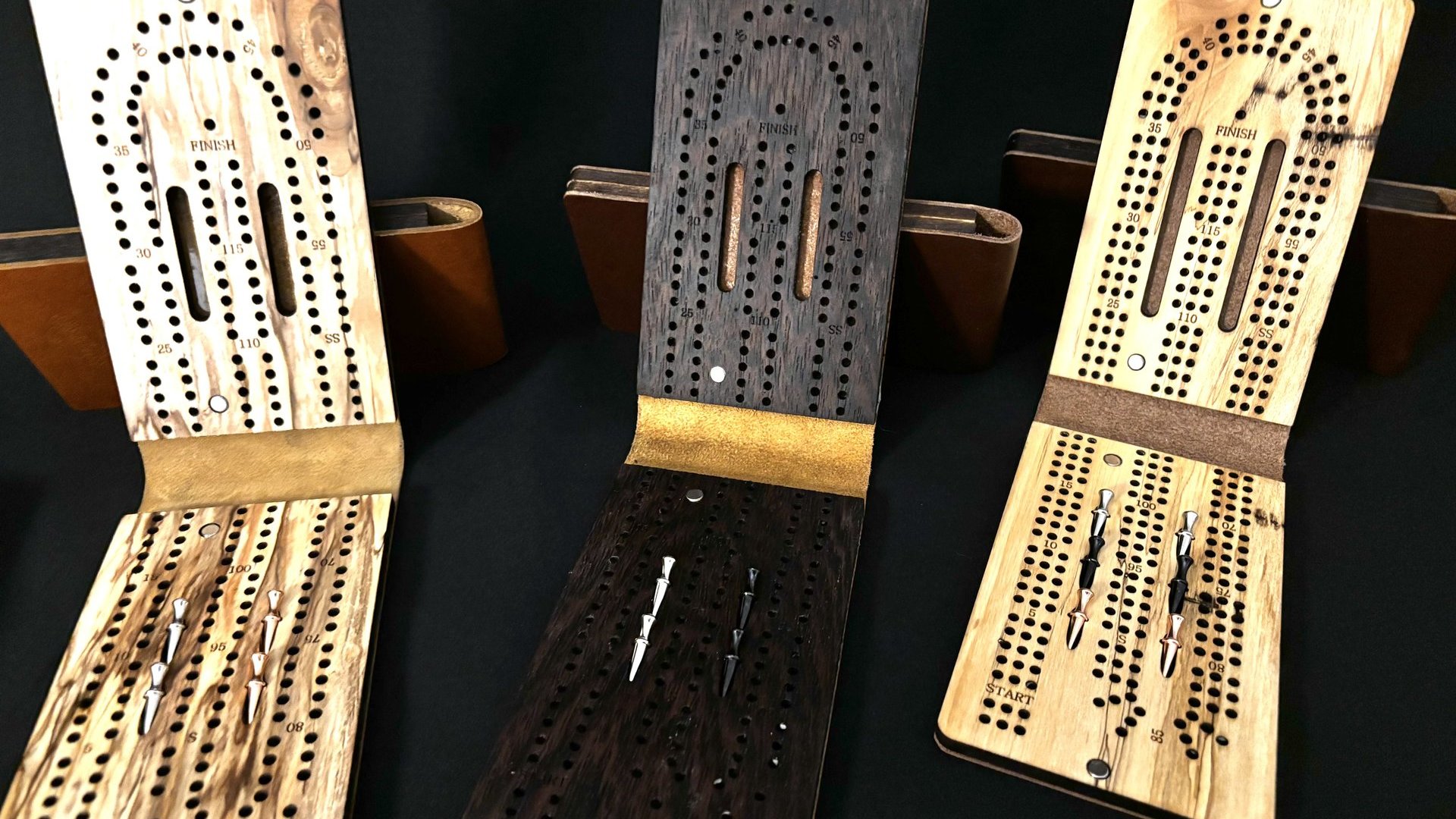 Compact Leather Folding Travel Cribbage Board with Metal Pegs – Portable Walnut Game for Camping & On-the-Go Fun