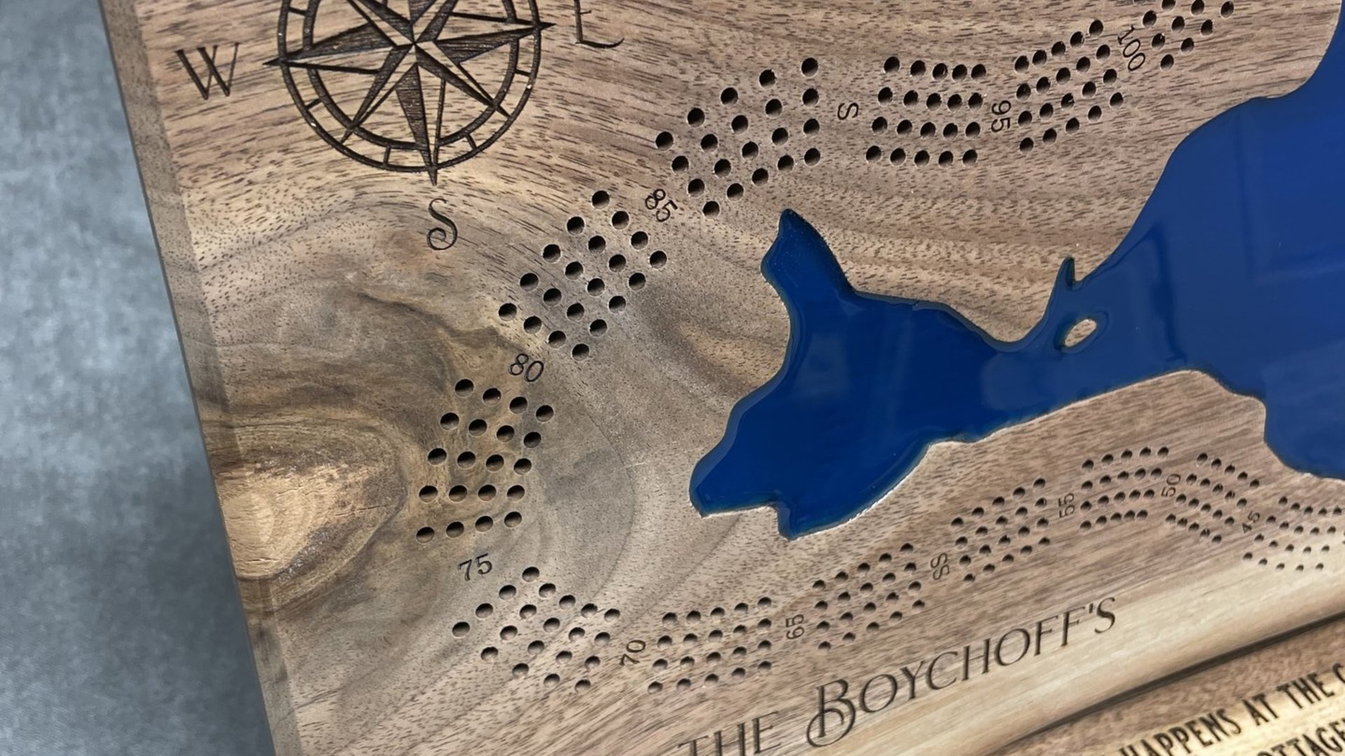 Small Custom Lake Live Edge Cribbage Board (Personalized)