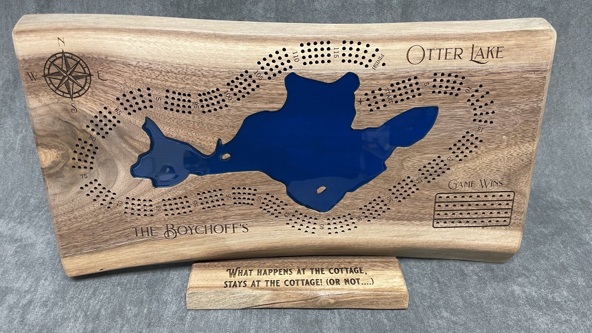 Small Custom Lake Live Edge Cribbage Board (Personalized)