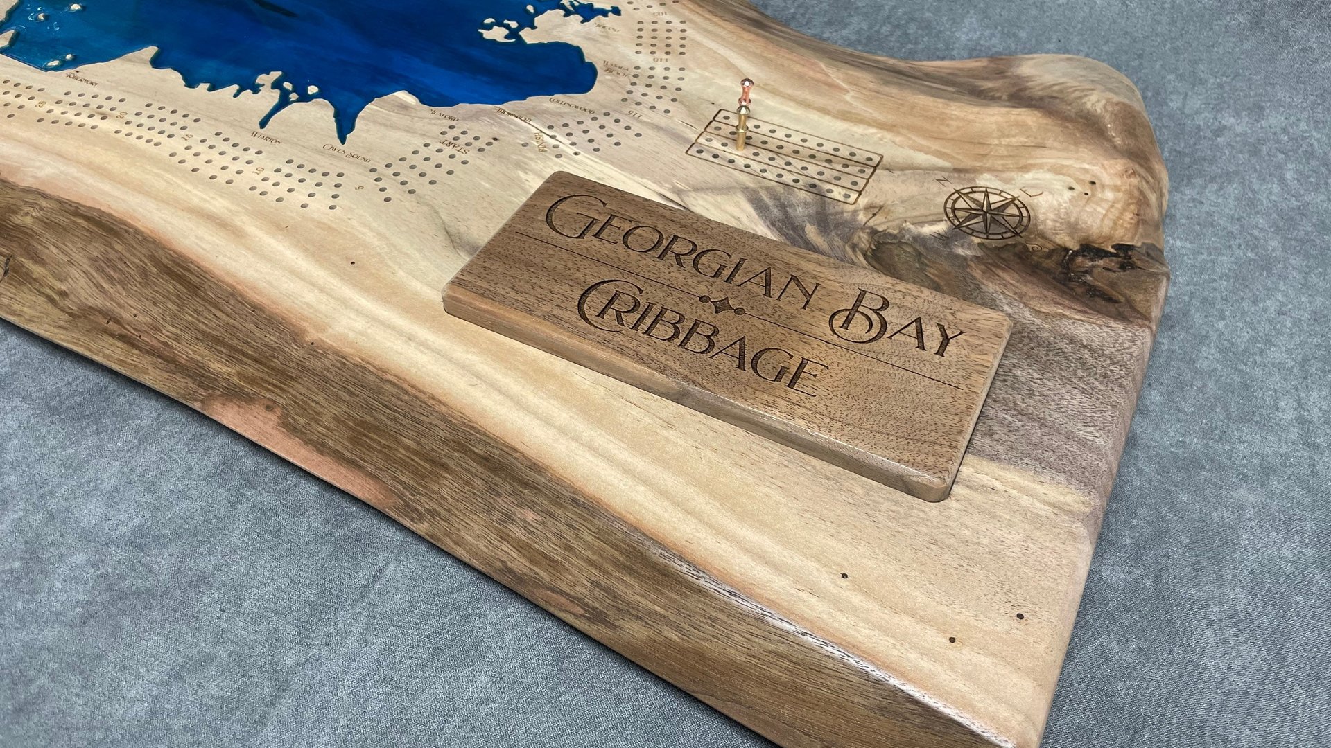 Large Custom Lake Live Edge Cribbage Board (Personalized)