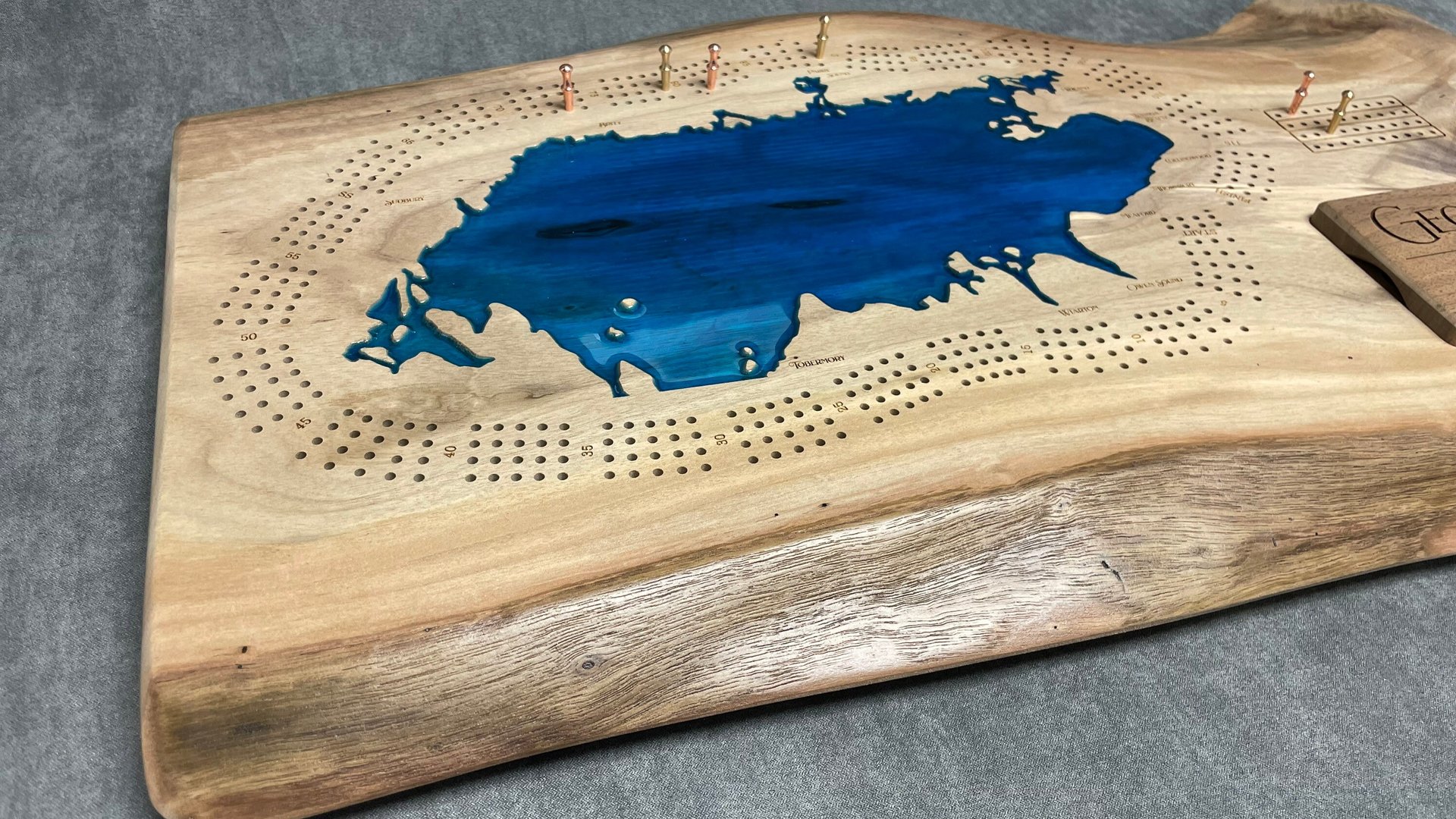 Large Custom Lake Live Edge Cribbage Board (Personalized)