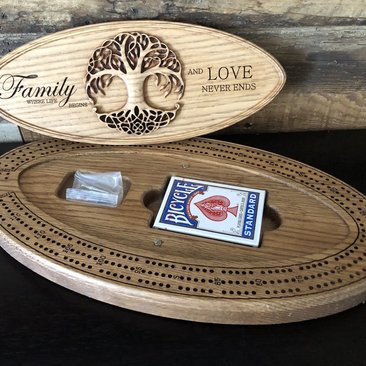 Tree of Life Narrow Oval Cribbage Board Game (Personalized)