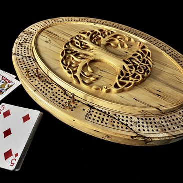 Personalized Tree of Life Cribbage Board (Spalted Maple)