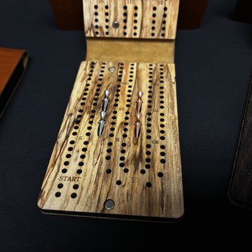 Compact Leather Folding Travel Cribbage Board with Metal Pegs – Portable Walnut Game for Camping & On-the-Go Fun