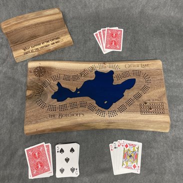 Small Custom Lake Live Edge Cribbage Board (Personalized)